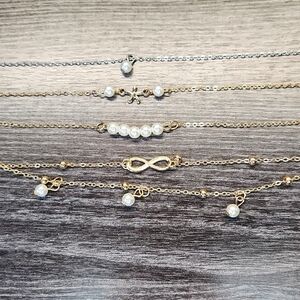 Gold Plated Reseller Bundle of 4 Anklets with Faux Pearl Accents